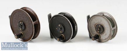2x J W Young & Sons Pridex 3” trout fly reels a grey and black mottled finish examples, dimple
