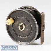 Hardy Bros Alnwick 4” Uniqua alloy wide drum fly reel stamped 5c? internally, smooth brass foot,