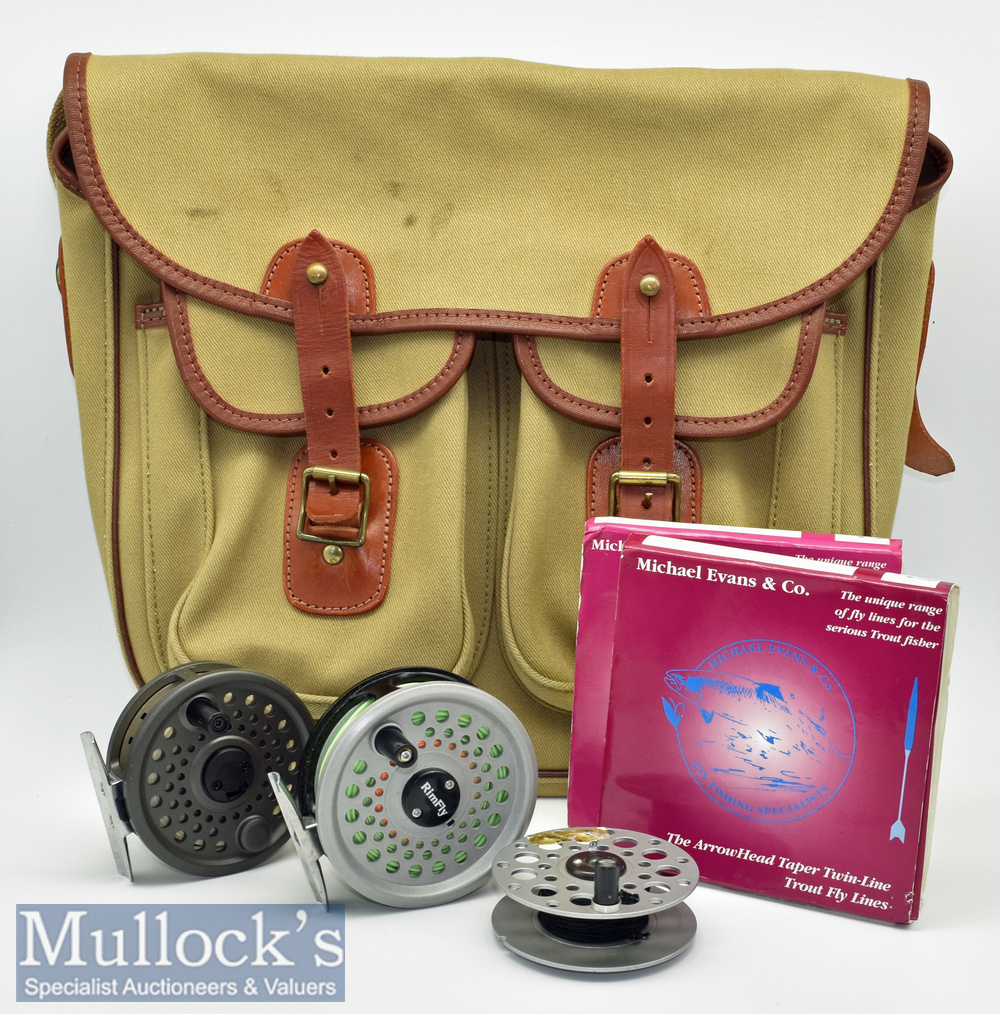 Good John L Chapman & Co Canvas and Leather Fishing Tackle Bag, Fly Reels and Fly lines (6) – good