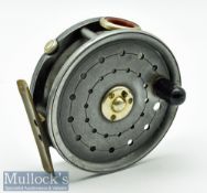 Fine W H Dingley 3 3/8” alloy fly reel with red agate line guide, rim tensioner, smooth brass