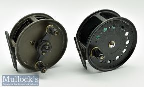 J W Young & Sons 3 ¾” Freedex centrepin reel twin handlebar, with rear on/off check, together with