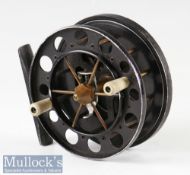 Rare Lemax Fabrication Suisse Aerial Alloy centre pin reel – 3.5” dia with on/off check button –