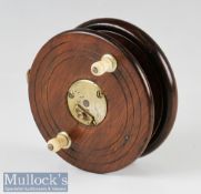 Early 4” Nottingham wood and brass star back reel with fish tail brass back, slipper drum latch
