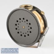 Scarce Hardy Bros England Taupo 3 7/8” alloy fly reel semi-wide drum, smooth alloy foot, nickel