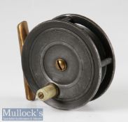 Dingley ‘Uniqua’ style 2 7/8” alloy trout fly reel xylonite handle, constant check, smooth brass