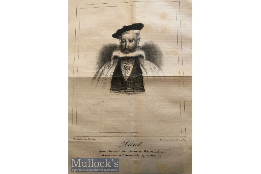 India - General Allard of the Sikh army of Lahore - French lithograph depicting Maharajas Ranjit