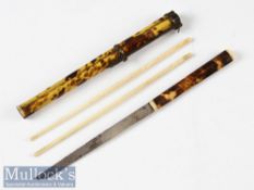 19th Century Tortoise Shell Trousse Dining Set having 2 bone chop sticks^ tortoise shell handled