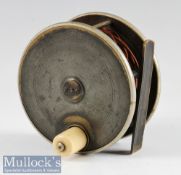 Robertson Maker Glasgow large Scottish style brass and ebonite combination salmon fly reel c1880 -