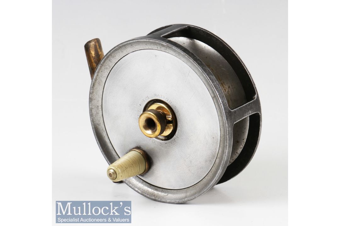 Hatton Bros of Hereford 3 ¾” Fly Reel Centabrake No1 patent 27023^ ivorine handle^ fixed check^ - Image 1 of 2
