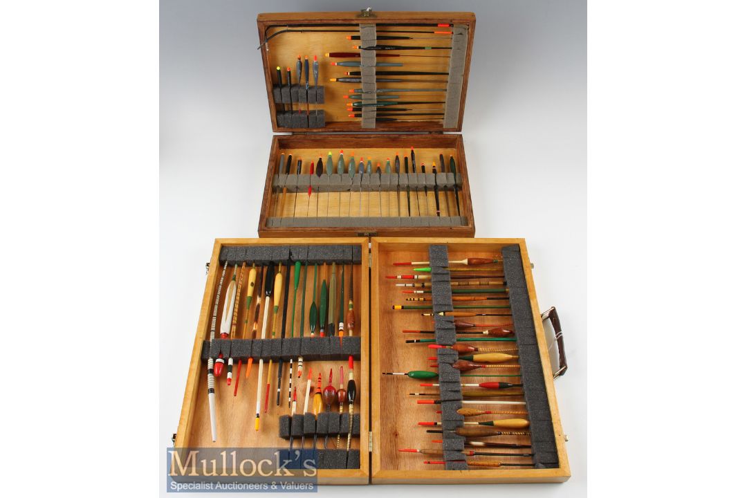 Double Sided Wooden Float Box with a variety of vintage and modern trotting^ Avon^ Quill and Waggler