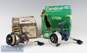 ABU Cardinal 40 fixed spool reel in blue^ left hand wind^ runs smooth^ with box (poor)^ together