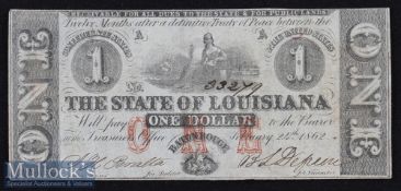 Confederate States Of America - The State Of Louisiana $1 Banknote February 24th 1862 - Vignette