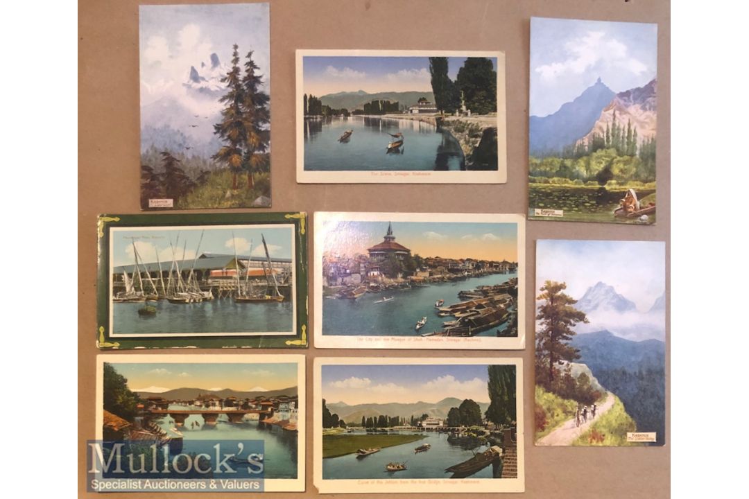 Collection of (8) litho postcards of Kashmir^ India c1900s. Set includes views of the fort and