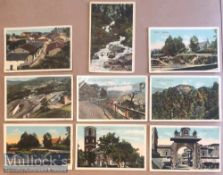 Collection of (9) litho postcards scenes of Ranikhet^ India c1900s. Set includes views of Bazaar^
