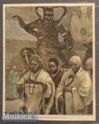 India – Buddhist Monks at the entrance to Ku-Shan Monastery Engraving mounted measures 37x49cm