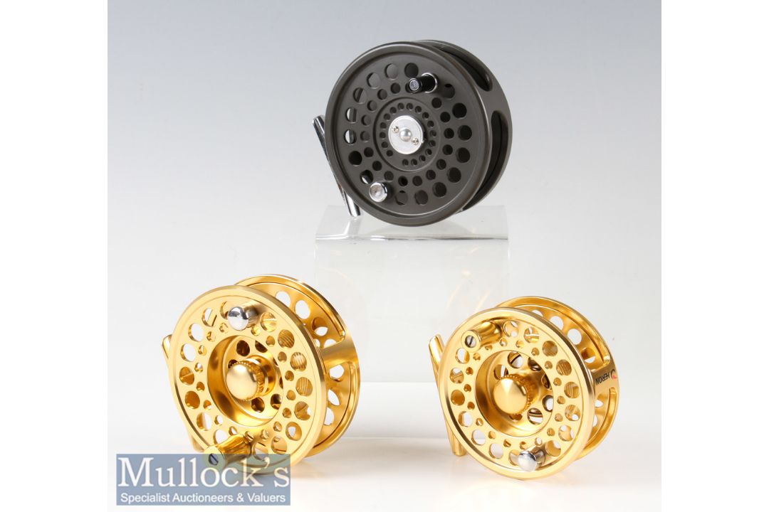 3x Modern Centrepin Fly Reels Heron 3 ¼” ventilated with skeleton frame with rear drag adjuster^ - Image 1 of 2