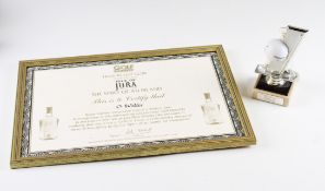 Golf Monthly Hole in One Golf Trophy marked with Bentley Golf Club plus certificate awarded to a