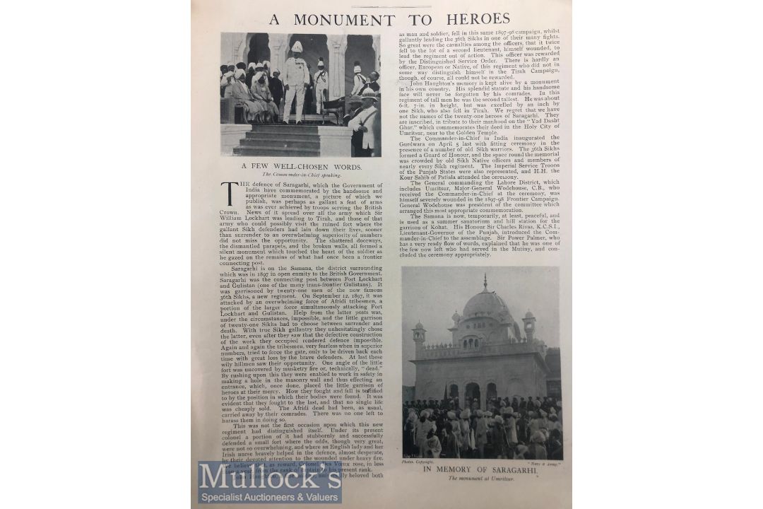 India & Punjab – Opening of Saragarhi Gurdwara fine vintage full page original newspaper article