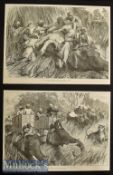 India – Two Original 1876 Engravings Tiger Shooting with Sir Jung Bahadoor and Pudding a Tiger