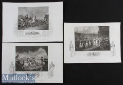 India – Three Military Engravings circa 1855 entitled Defeat and Death of Dhoondiah at Conaghull^