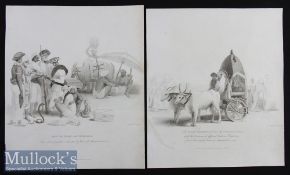 India - James Forbes 1813 Copper Plates entitled An Indian Hackeree drawn by Guzerat Oxen and