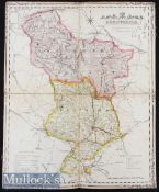 Derbyshire Map - Impressive Hand Coloured County Map Of Derbyshire c1840s - folding Cloth-backed map