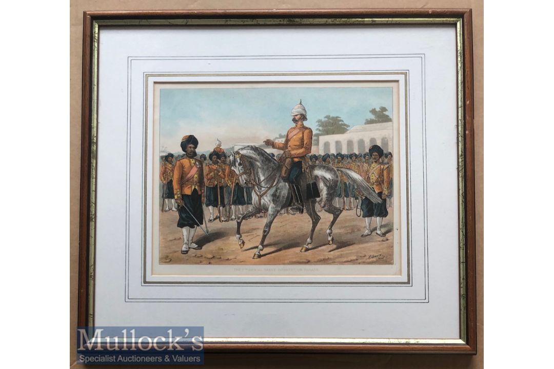 India - Original colour lithograph Sikhs of the 7th Bengal infantry on parade c1900s by R Simkin. In - Image 1 of 2