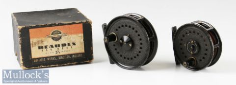 J W Young & Son ‘Beaudex’ 3 ½” fly reel in smooth black finish^ square line guide^ plus a 3” Beaudex