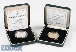 2x Royal Mint Silver Proof £2 coins Second World War 1995 and Rugby World Cup 1999^ both cased