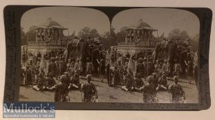 India - Original stereo view elephant carriage of H H the Maharaja of Rewah Calcutta pageant c1900s
