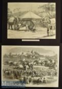 India – Two Original Engravings Elephant Steeple Chase in Rangoon 1858 36x26cm and An Elephant