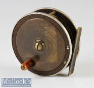 The Fly Fishers SEJ Winch 3 ¼” Brass and Ebonite Reel with silver rim^ brass smooth foot with bone