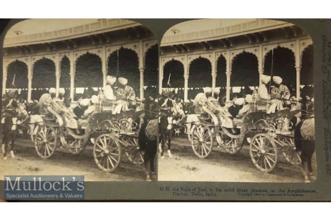 Original stereo view photo Silver Phaeton of H.H Maharaja of Jind Sikh state. Delhi durbar c1900s