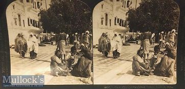 Original stereo view photo of Sikhs in the courtyard of the golden temple^ Amritsar by H C White Co.