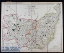 Suffolk Cloth Backed Folding Map c1835s - Attractively hand coloured in out-line. Printed by