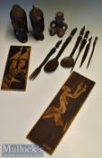 Collection of Wooden African Tourist Ware - To consist of 2 heads^ 3 figures 35cm high together with