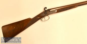 John Williams Helston 12g double barrel antique muzzle loaded Gun with 29 ½” Damascus barrels^ c/w