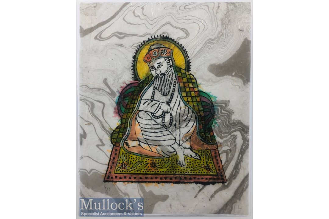 India & Punjab – Guru Nanak Textile Block Print – a fine vintage block print on textile of Guru