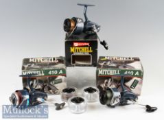 Mitchell 410A LHW Fixed Spool Reels in light blue finish^ full bail arm^ silent anti-reverse wit