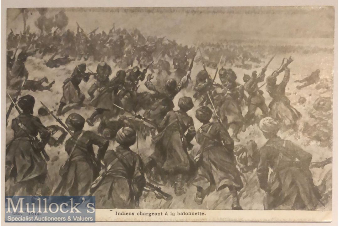 India – WWI Original postcard showing Sikhs charging a German trench during c1914