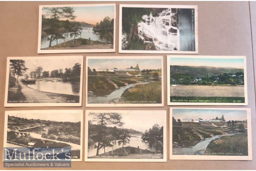 Collection of (8) printed postcards of Shillong^ India c1900s. Set includes views of the lake^ the