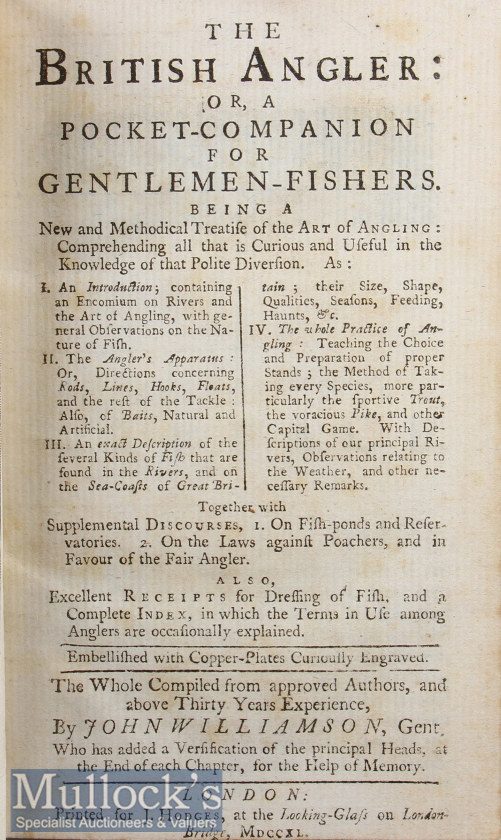 Williamson^ John – The British Angler or a Pocket Companion for Gentleman Fishers^ 1740^ printed for - Image 2 of 2