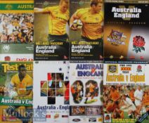 1988-2010 Australia v England Rugby programmes (8): All large colourful A4 issues from Down Under,