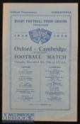 1936 Oxford v Cambridge Varsity Match Rugby Programme: Narrow Cambridge win, Kemp and Chadwick etc