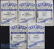 1950/51 Everton home programmes v Huddersfield Town, WBA, Burnley, Newcastle Utd, and Sunderland. (