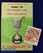1965 European Cup Winners Cup Final TSV Munchen v West Ham United football programme and ticket date