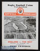 1935 England v The Rest Trial Rugby Programme: Prince Alex Obolensky in action in this December