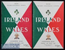 1956/1958 Ireland v Wales Rugby Programmes (2): Neat scores to the covers of these issues for Wales’