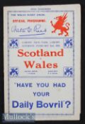 1935 Wales v Scotland Rugby Programme: Nicely detailed 14pp Cardiff issue with interesting pics &