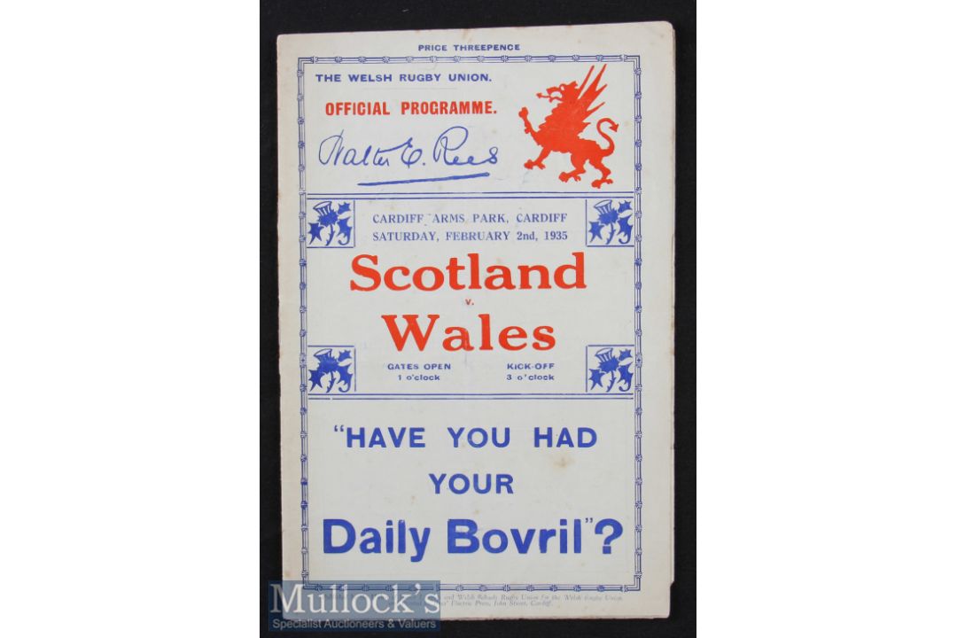 1935 Wales v Scotland Rugby Programme: Nicely detailed 14pp Cardiff issue with interesting pics &